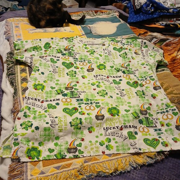 Home Made Sewn St. Patrick's Day 4XL(I think) Scrub Tops - Picture 2 of 8